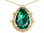 Tommaso Design™ Pear Shape 11x8mm Simulated Emerald Pendant Necklace
