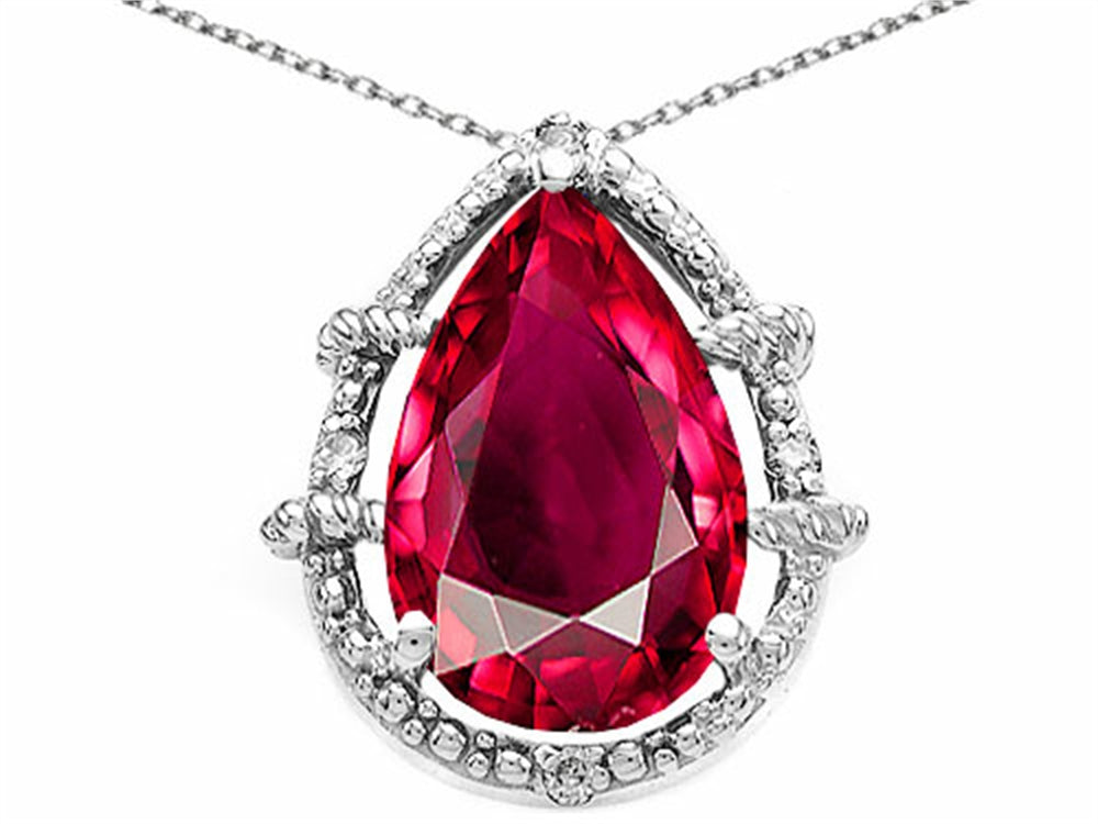 Tommaso Design™ Pear Shape 11x8mm Created Ruby Pendant Necklace