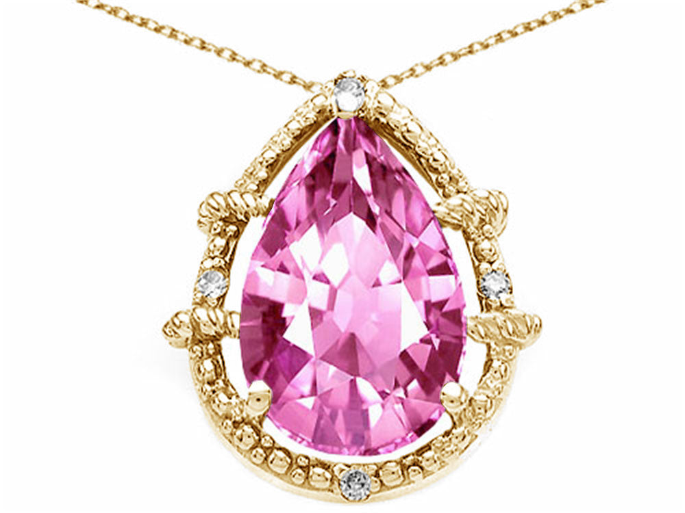 Tommaso Design™ Pear Shape 11x8mm Simulated Pink Tourmaline Pendant Necklace