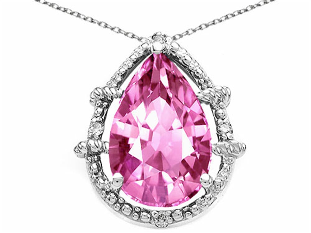 Tommaso Design™ Pear Shape 11x8mm Simulated Pink Tourmaline Pendant Necklace