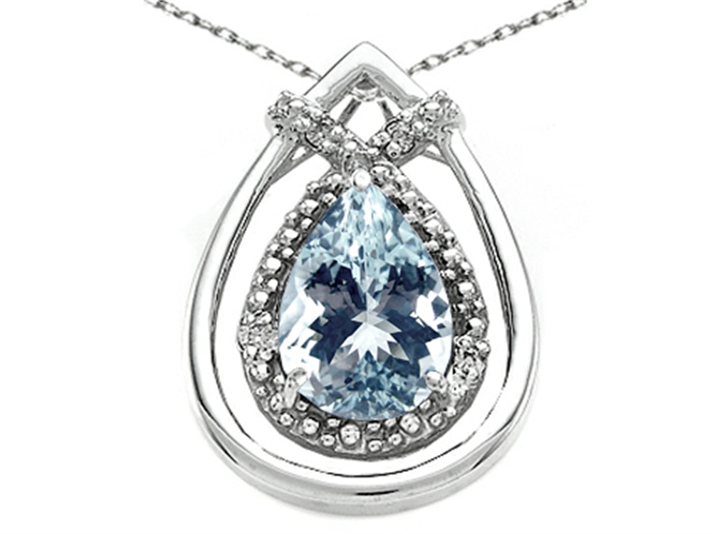 Tommaso Design™ Pear Shape 8x6mm Genuine Aquamarine Pendant Necklace
