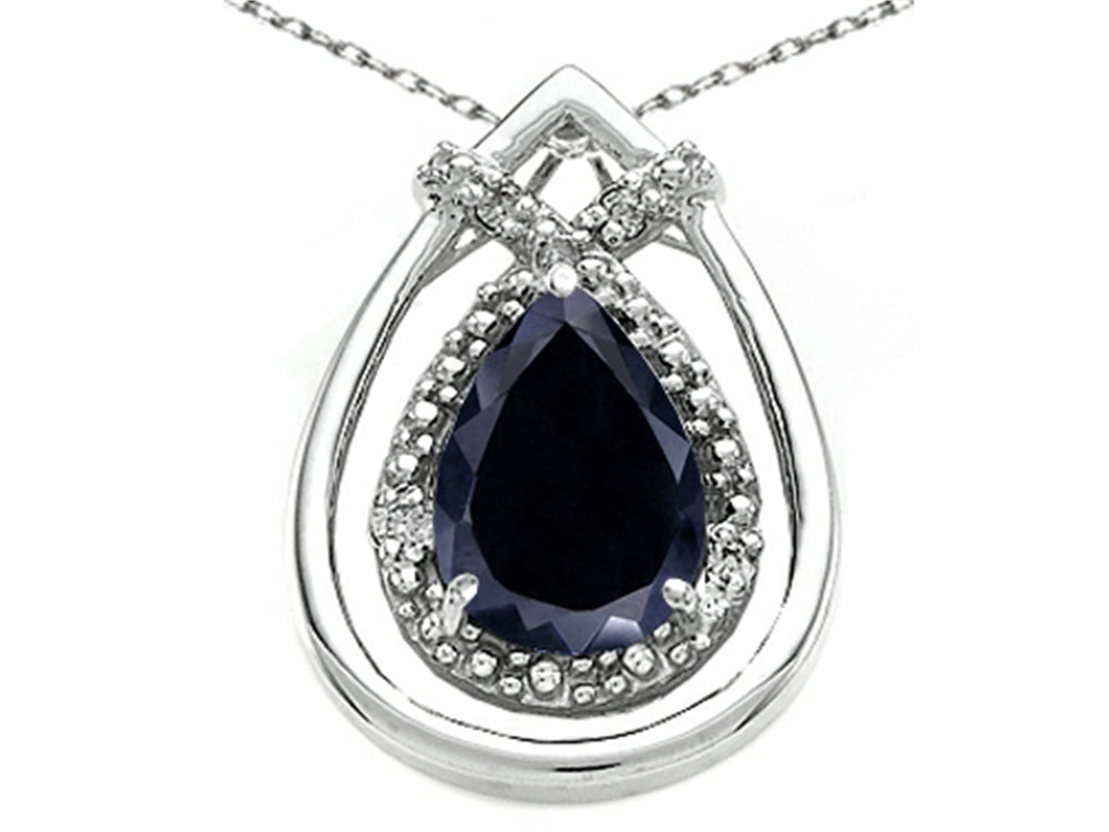 Tommaso Design™ Pear Shape 8x6mm Genuine Black Sapphire Pendant Necklace