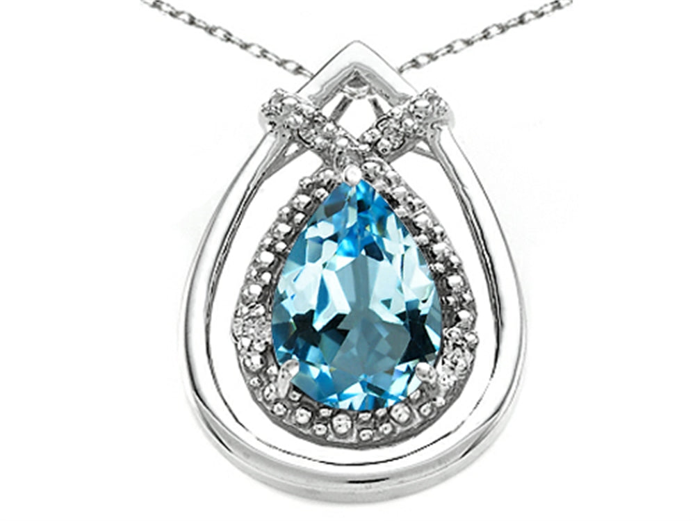 Tommaso Design™ Pear Shape 8x6mm Genuine Blue Topaz Pendant Necklace