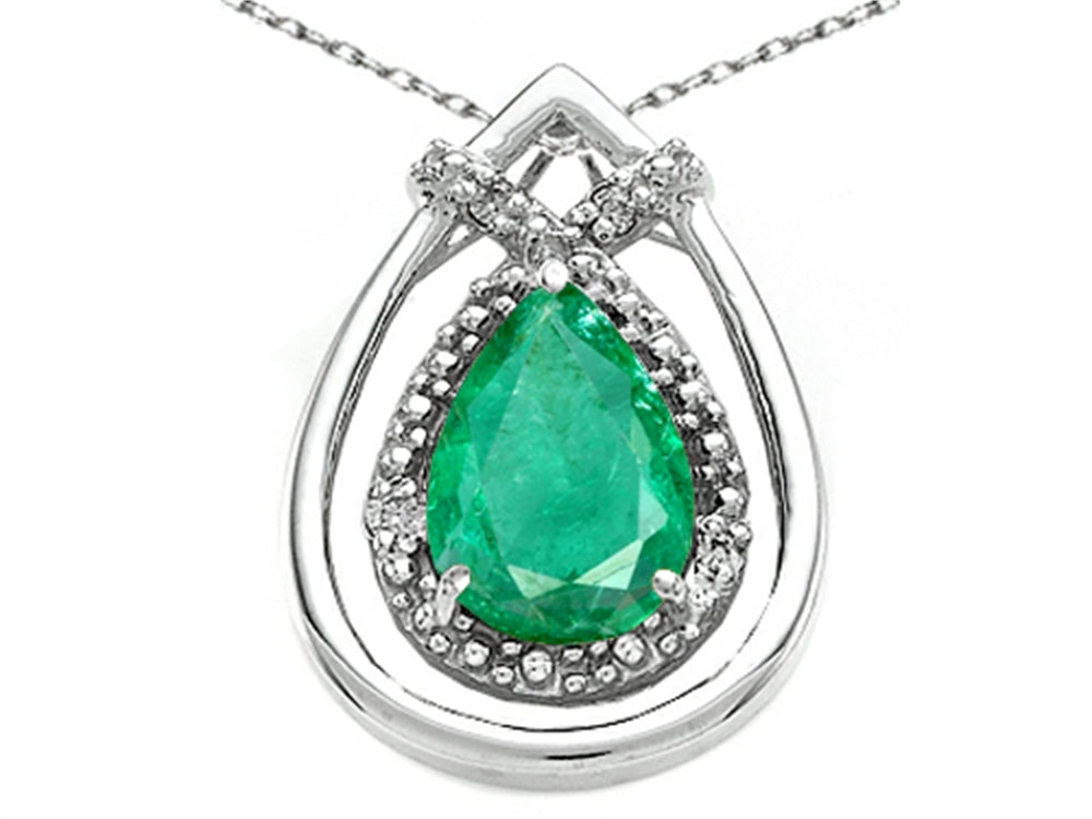 Tommaso Design™ Pear Shape 8x6mm Genuine Emerald Pendant Necklace