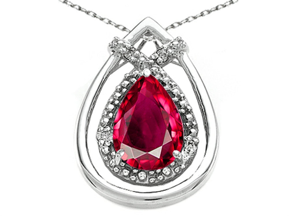 Tommaso Design™ Pear Shape 8x6mm Created Ruby Pendant Necklace