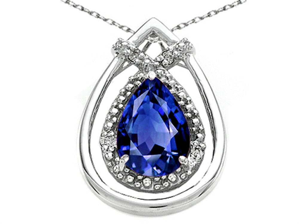 Tommaso Design™ Pear Shape 8x6mm Created Blue Sapphire Pendant Necklace