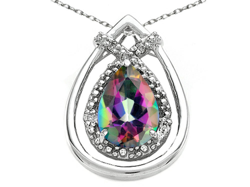 Tommaso Design™ Pear Shape 8x6mm Mystic Rainbow Topaz Pendant Necklace