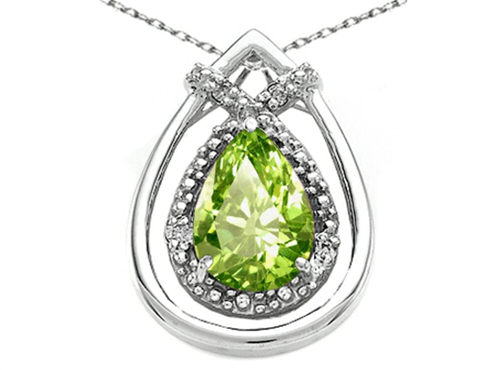 Tommaso Design™ Pear Shape 8x6mm Genuine Peridot Pendant Necklace