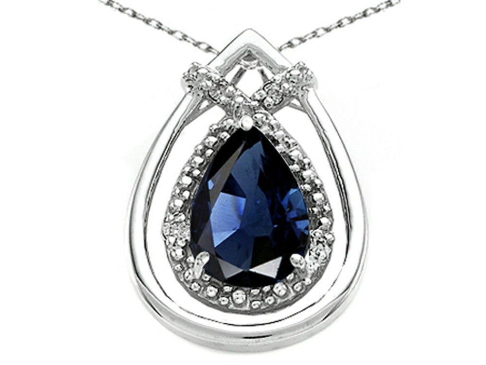 Tommaso Design™ Pear Shape 8x6mm Genuine Sapphire Pendant Necklace