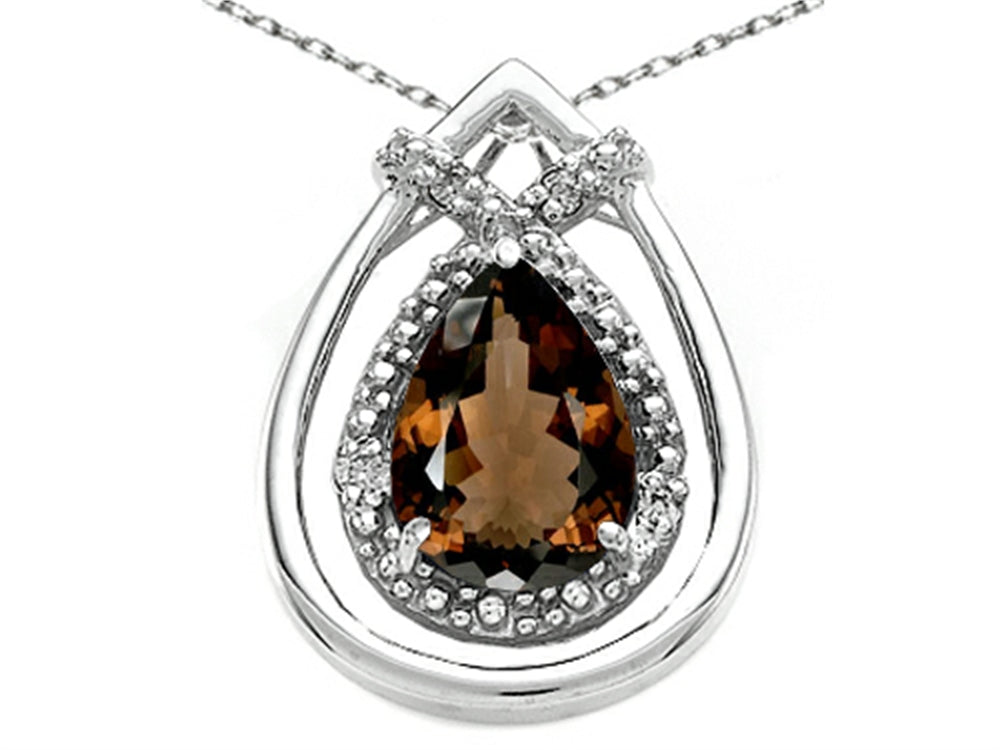 Tommaso Design™ Pear Shape 8x6mm Genuine Smoky Quartz Pendant Necklace