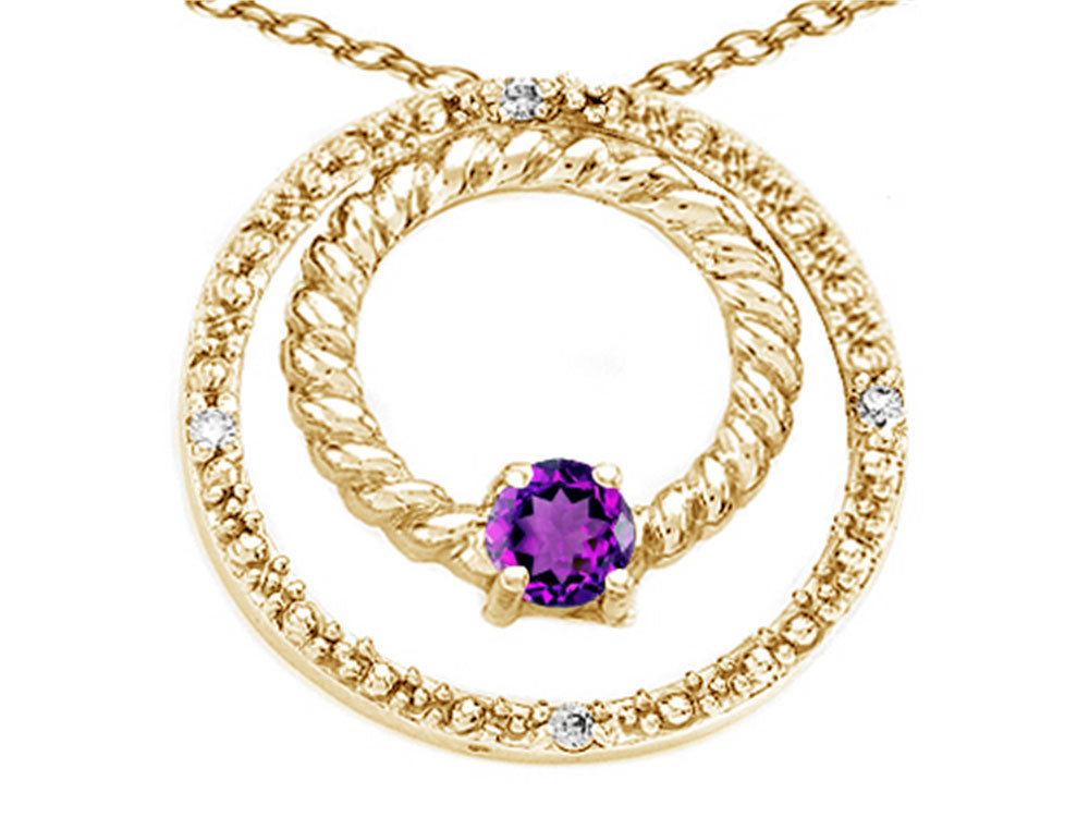 Tommaso Design™ Round 3mm Genuine Amethyst Circle Pendant Necklace