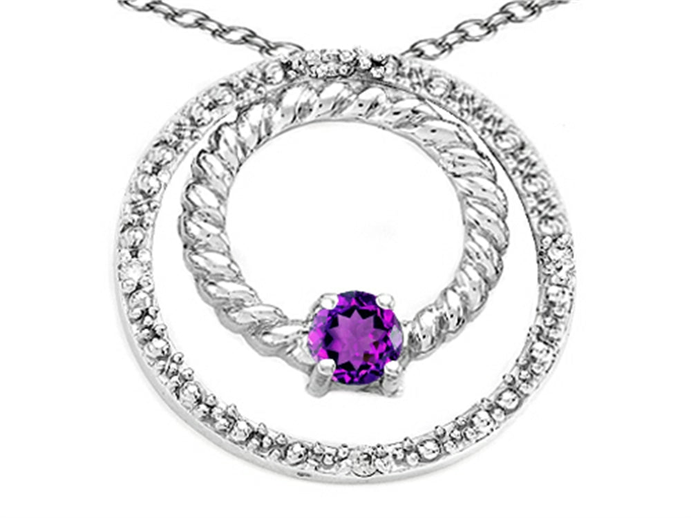 Tommaso Design™ Round 3mm Genuine Amethyst Circle Pendant Necklace