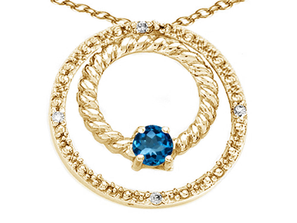 Tommaso Design™ Round 3mm Genuine Blue Topaz Circle Pendant Necklace