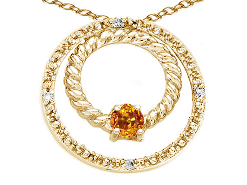 Tommaso Design™ Round 3mm Genuine Citrine Circle Pendant Necklace