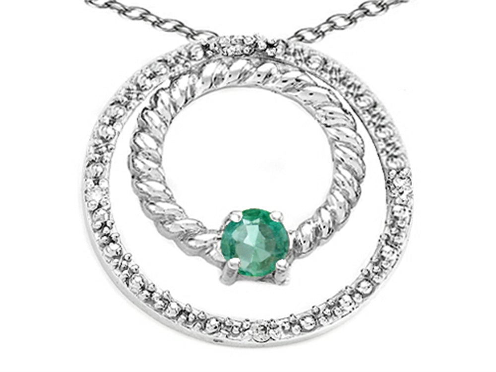 Tommaso Design™ Round 3mm Genuine Emerald Circle Pendant Necklace