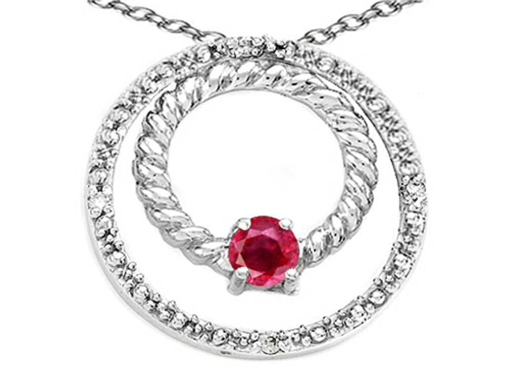 Tommaso Design™ Genuine Round Ruby and Diamond Circle Pendant Necklace