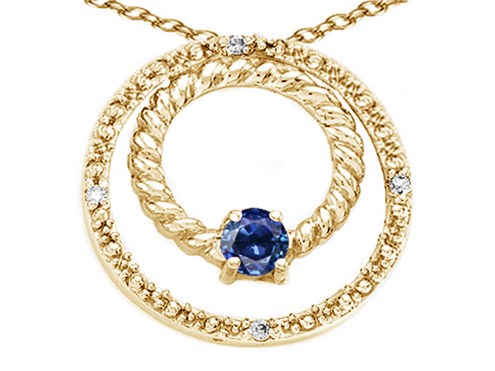 Tommaso Design™ Round 3mm Genuine Sapphire Circle Pendant Necklace