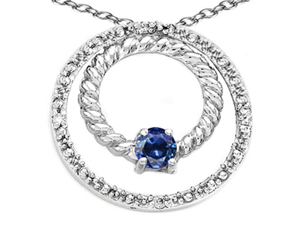 Tommaso Design™ Round 3mm Genuine Sapphire Circle Pendant Necklace