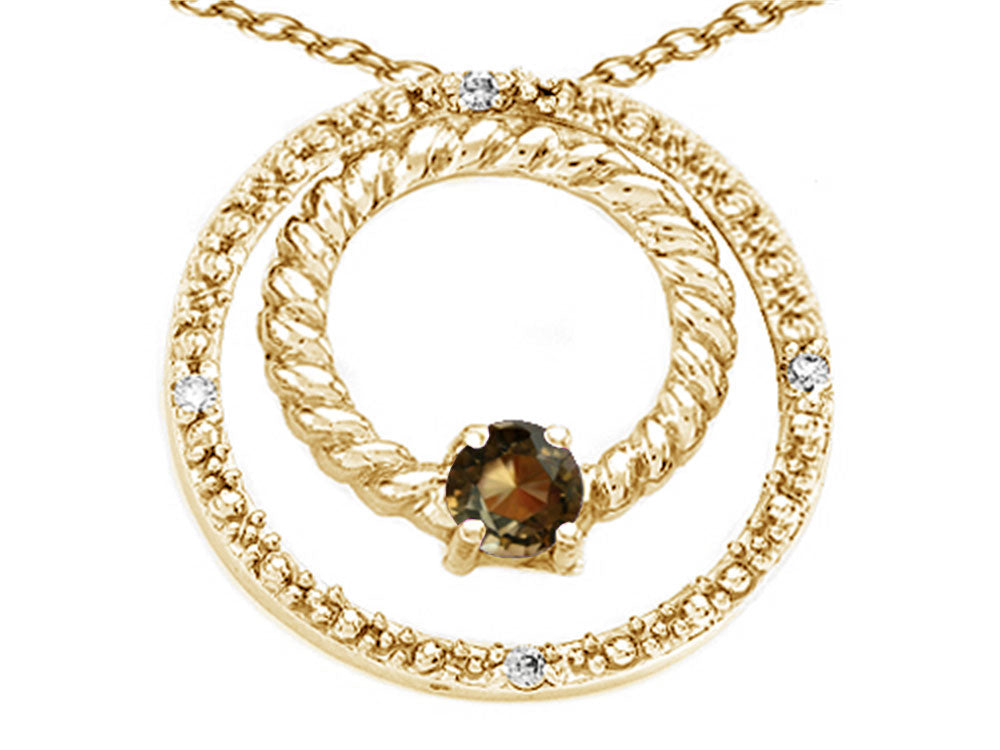 Tommaso Design™ Round 3mm Genuine Smoky Quartz Circle Pendant Necklace