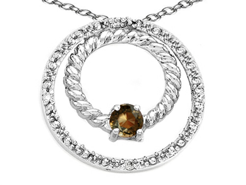 Tommaso Design™ Round 3mm Genuine Smoky Quartz Circle Pendant Necklace