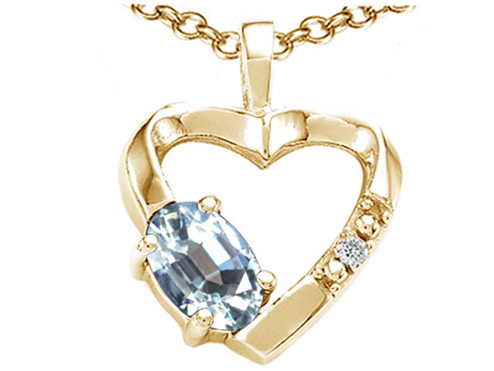 Tommaso Design™ Oval 6x4 mm Genuine Aquamarine Heart Pendant Necklace