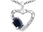 Tommaso Design™ Oval 6x4 mm Genuine Black Sapphire Heart Pendant Necklace