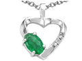 Tommaso Design™ Oval 6x4 mm Genuine Emerald Heart Pendant Necklace