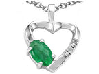 Tommaso Design™ Oval 6x4 mm Genuine Emerald Heart Pendant Necklace