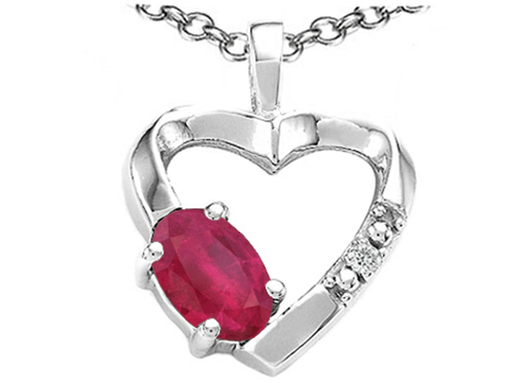 Tommaso Design™ Genuine Oval Ruby and Diamond Heart Pendant Necklace