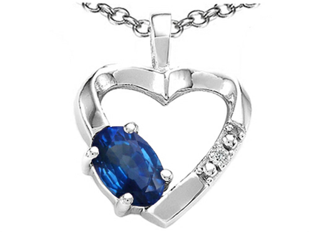 Tommaso Design™ Oval 6x4 mm Genuine Sapphire Heart Pendant Necklace
