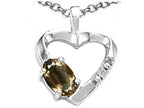 Tommaso Design™ Oval 6x4 mm Genuine Smoky Quartz Heart Pendant Necklace