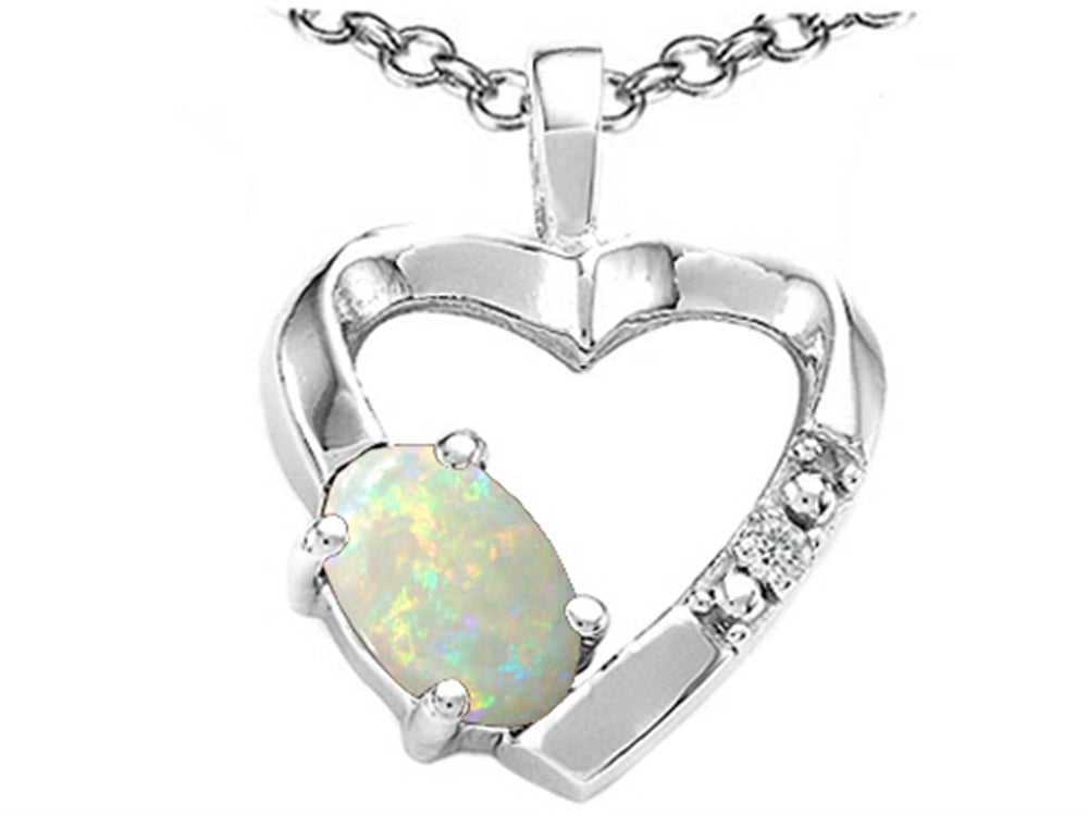 Tommaso Design™ Oval 6x4 mm Genuine Opal Heart Pendant Necklace