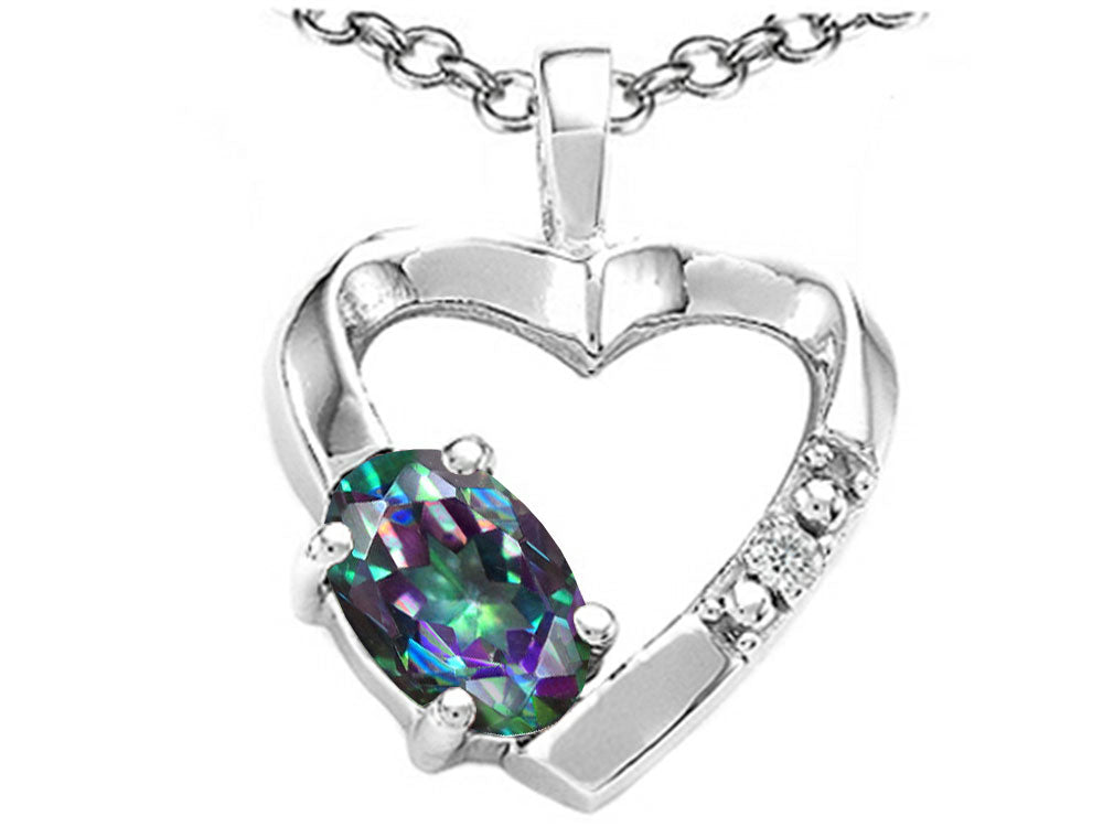 Tommaso Design™ Oval 6x4 mm Mystic Rainbow Topaz Heart Pendant Necklace