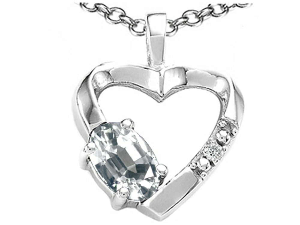 Tommaso Design™ Oval 6x4 mm Genuine White Topaz Heart Pendant Necklace