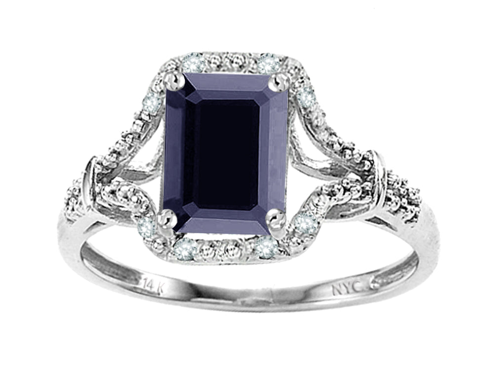 Star K Octagon Emerald Cut 8x6 Genuine Black Sapphire Vintage Look Split Shank Ring