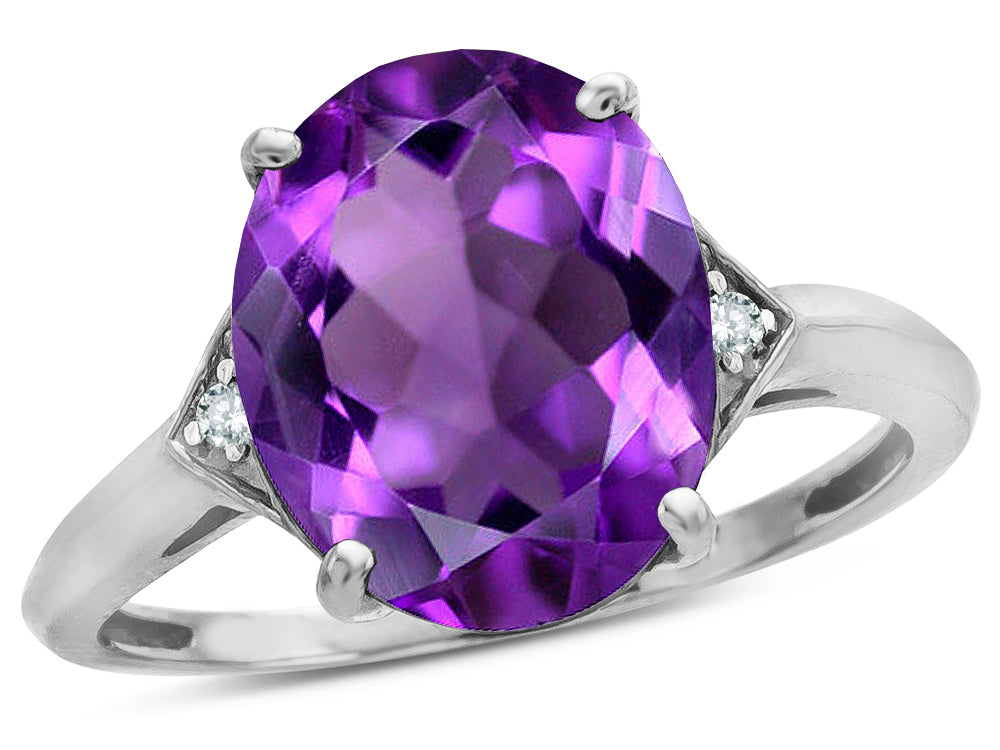 Tommaso Design Large Oval 12x10 Genuine Amethyst 3 Stone Trillion Setting Ring