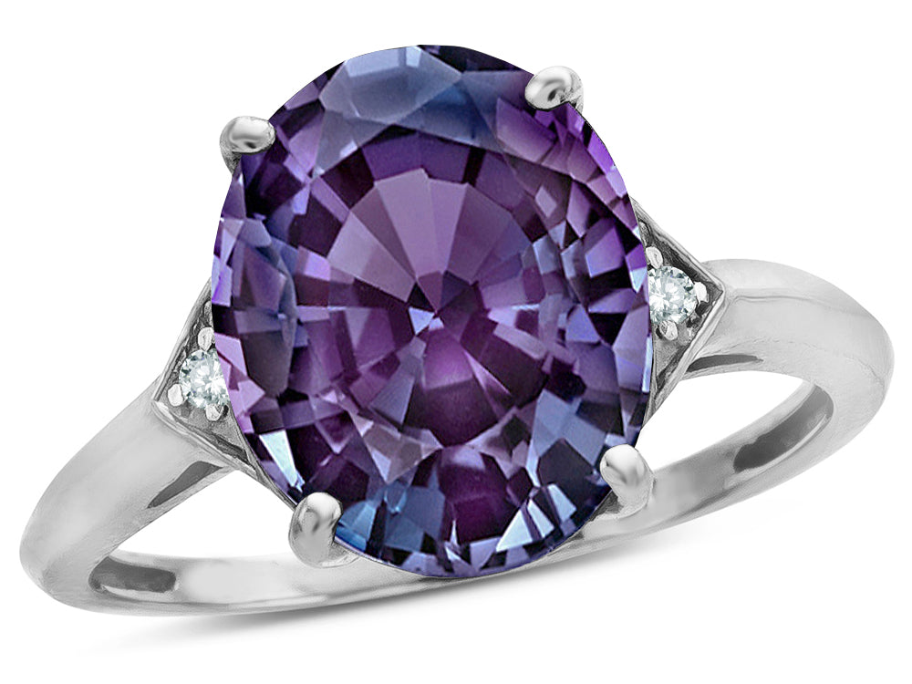 Tommaso Design Large Oval 12x10 Simulated Alexandrite 3 Stone Trillion Setting Ring