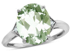 Tommaso Design Large Oval 12x10 Green Amethyst 3 Stone Trillion Setting Ring