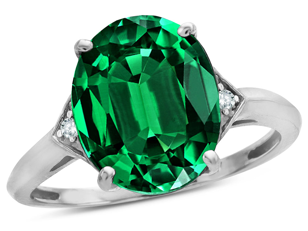 Tommaso Design Large Oval 12x10 Simulated Emerald 3 Stone Trillion Setting Ring
