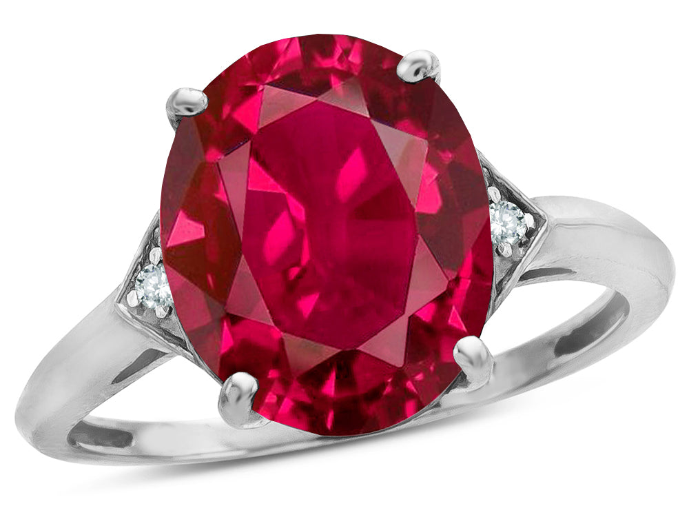 Tommaso Design Large Oval 12x10 Created Ruby 3 Stone Trillion Setting Ring