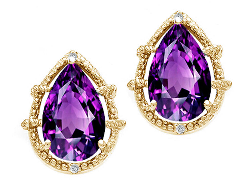 Tommaso Design™ Pear Shape 10x7mm Genuine Amethyst Earrings