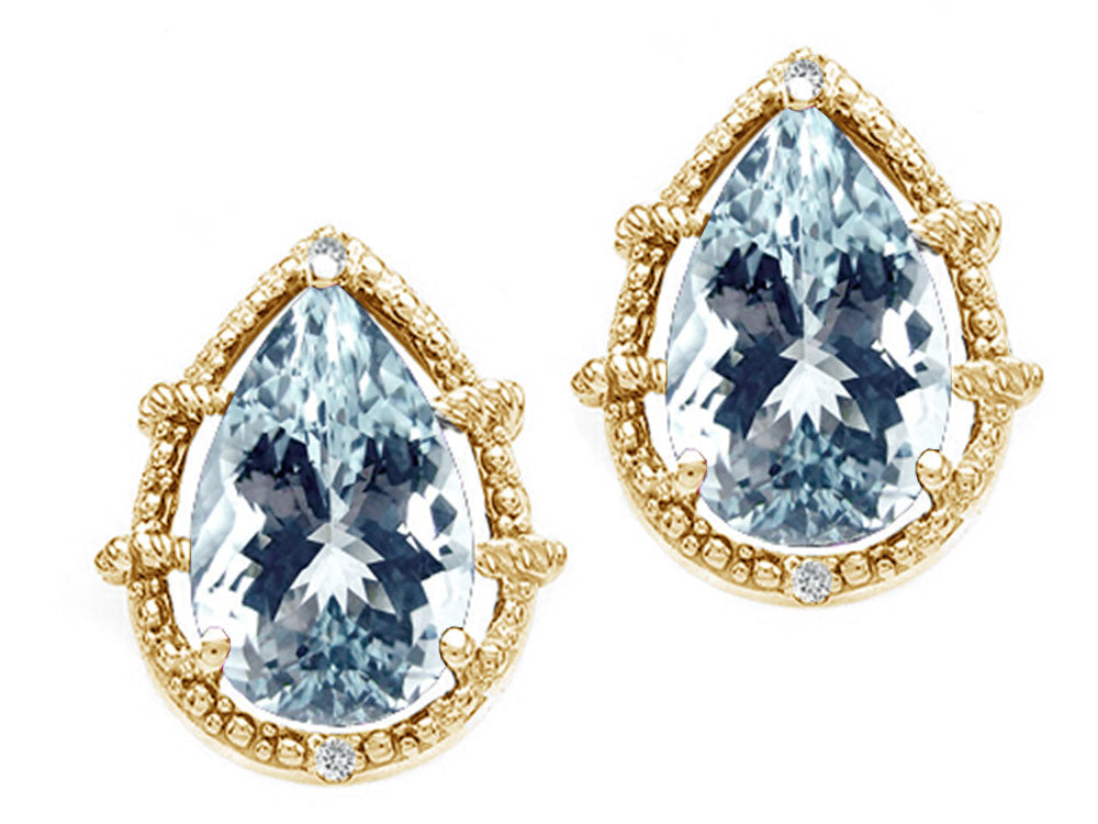 Tommaso Design™ Pear Shape 10x7mm Simulated Aquamarine Earrings