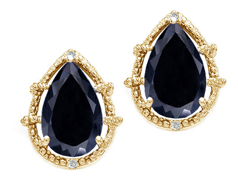 Tommaso Design™ Pear Shape 10x7mm Genuine Black Sapphire Earrings