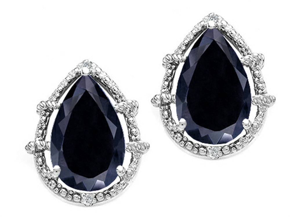 Tommaso Design™ Pear Shape 10x7mm Genuine Black Sapphire Earrings