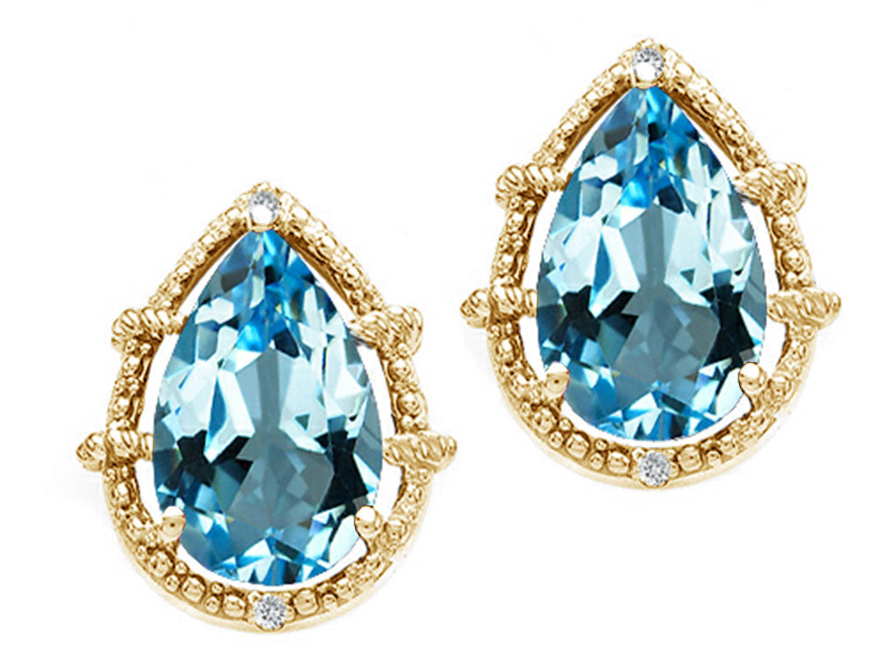 Tommaso Design™ Pear Shape 10x7mm Genuine Blue Topaz Earrings