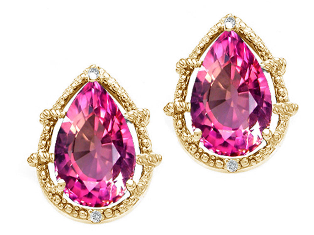Tommaso Design™ Pear Shape 10x7mm Simulated Pink Tourmaline Earrings