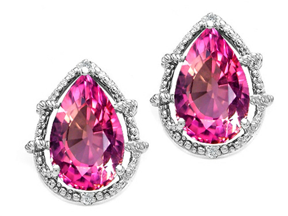 Tommaso Design™ Pear Shape 10x7mm Simulated Pink Tourmaline Earrings