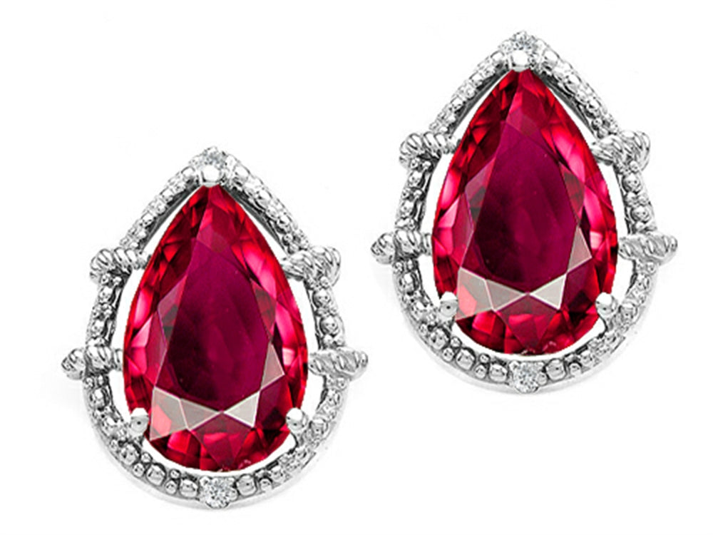 Tommaso Design™ Pear Shape 10x7mm Created Ruby Earrings