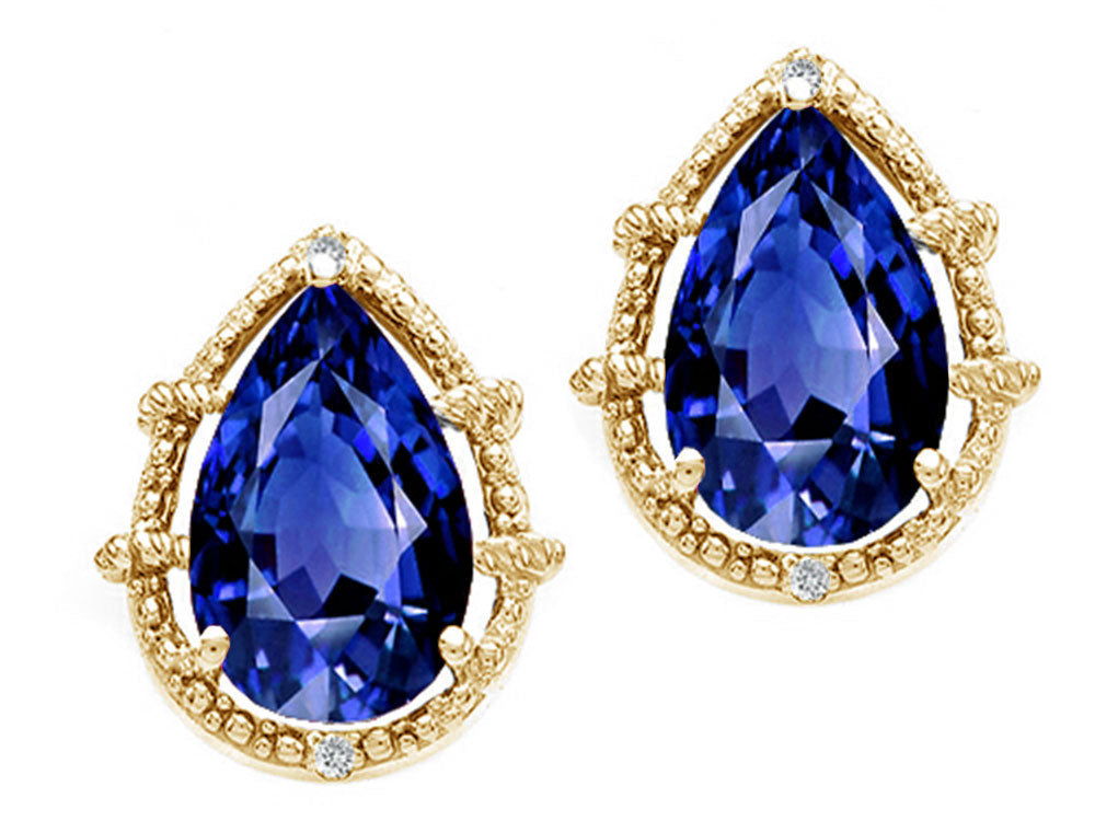 Tommaso Design™ Pear Shape 10x7mm Created Blue Sapphire Earrings
