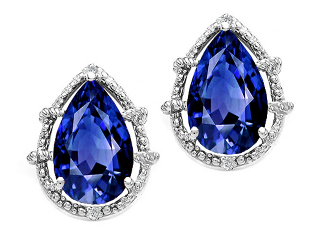 Tommaso Design™ Pear Shape 10x7mm Created Blue Sapphire Earrings